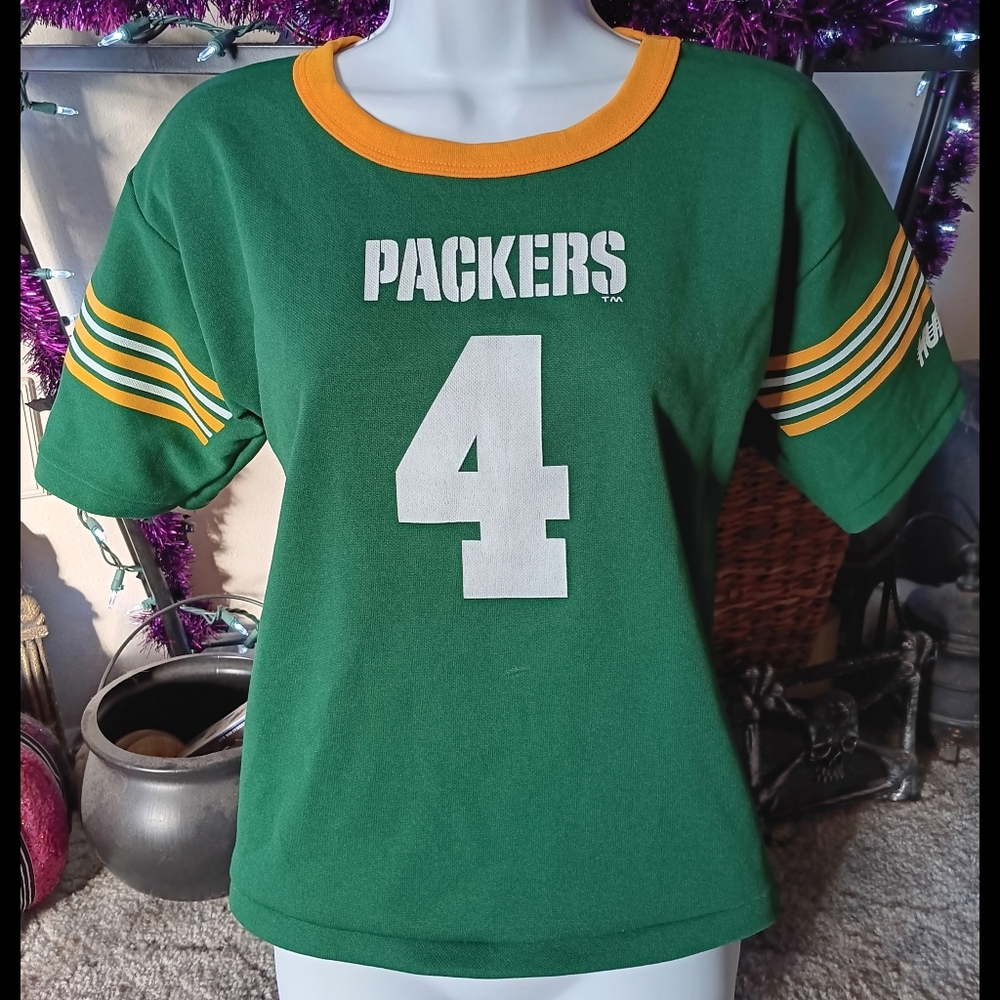 💚💛 Vintage Hutch Green Bay Packers Jersey 4 Favre Medium NFL Boys Kids Youth